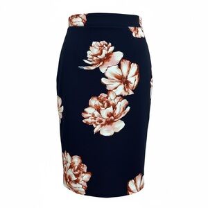 Iris textured pencil skirt Medium.  Navy Bold floral